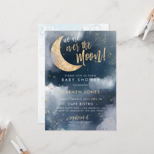 Sobre la invitación a Baby Shower por la luna, Blu (Anverso/Reverso In Situ)