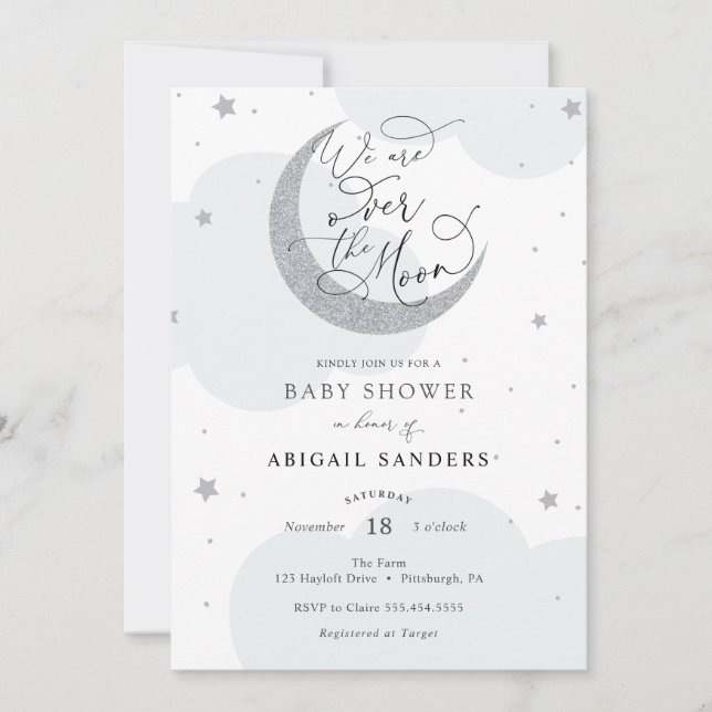 Sobre la invitación Baby Shower Gold Silver Blue (Anverso)