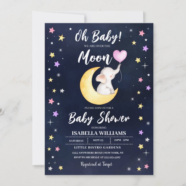Sobre la invitación de Baby Shower a los elefantes (Anverso)