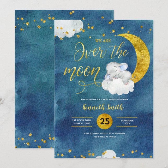 Sobre la invitación de Baby Shower a los elefantes (Anverso / Reverso)