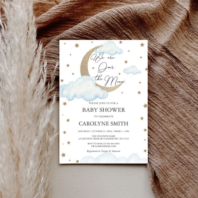 Sobre la invitación de Baby Shower azul lunar (Subido por el creador)