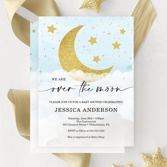 Sobre la invitación de Baby Shower azul Moon Boy (Subido por el creador)
