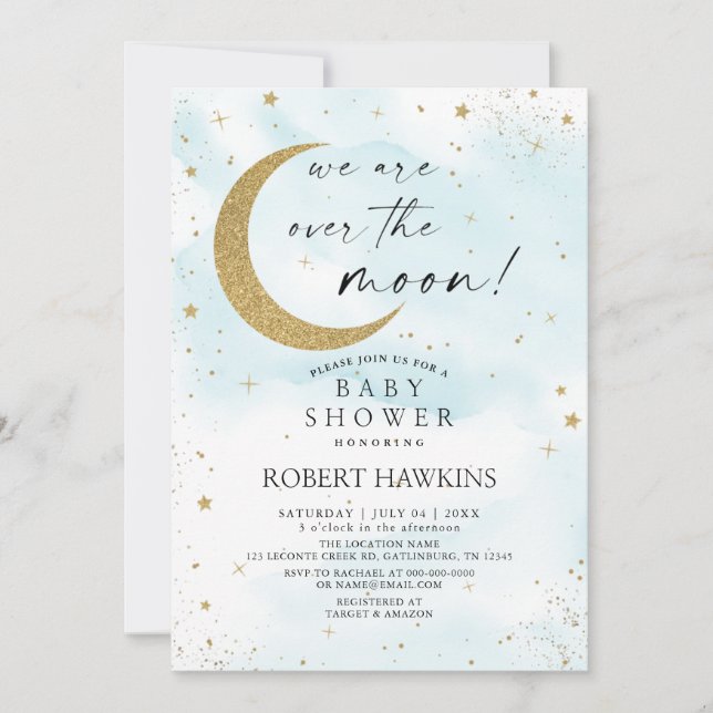 Sobre la invitación de Baby Shower de Moon Blue Go (Anverso)