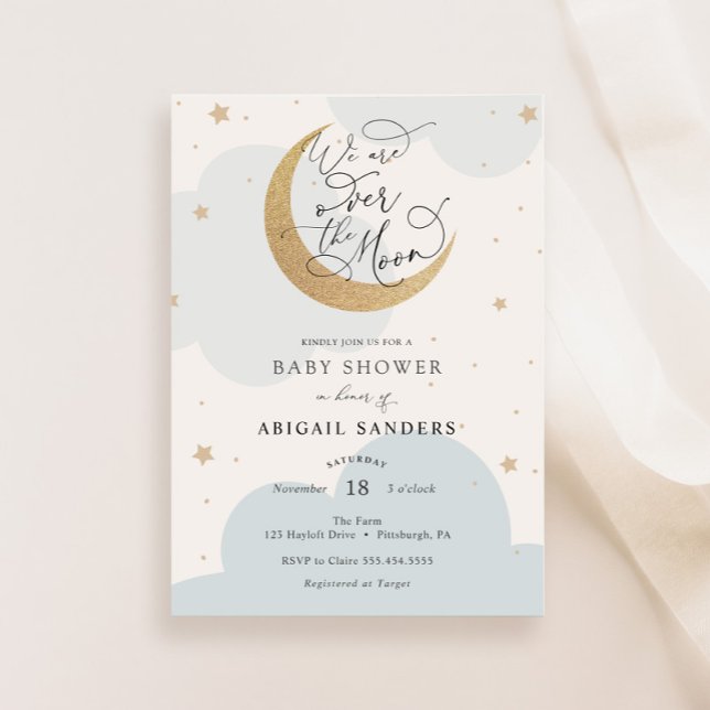 Sobre la invitación de Baby Shower Gold Moon Blue (Subido por el creador)