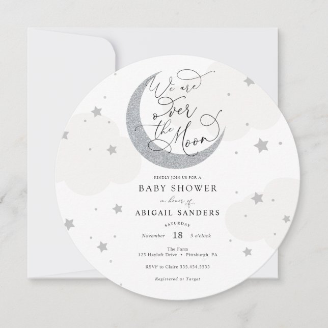 Sobre la invitación de Baby Shower gris de la luna (Anverso)