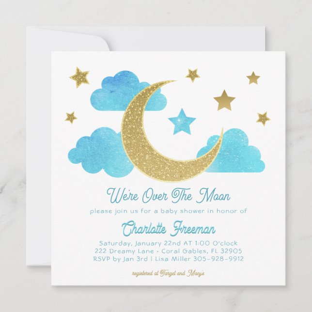 Sobre la invitación de Baby Shower Moon Blue Gold (Anverso)