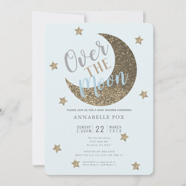 Sobre la invitación de Baby Shower Moon Gold Blue (Anverso)