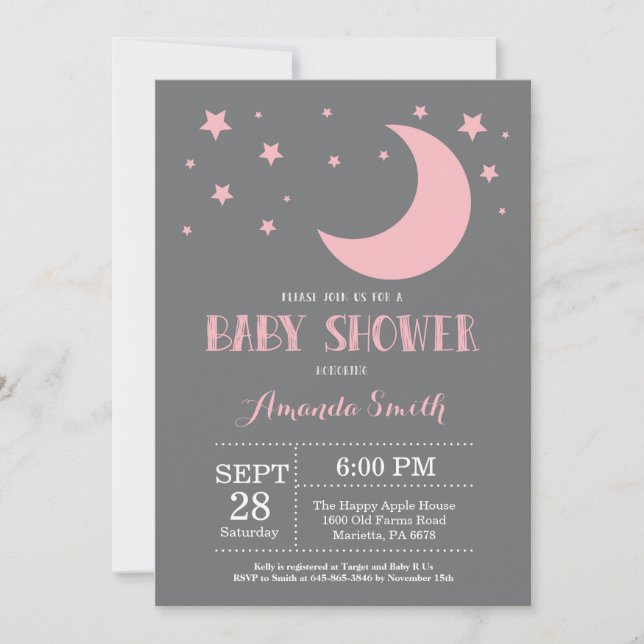 Sobre la luna Chica Baby Shower Invitación rosa (Anverso)