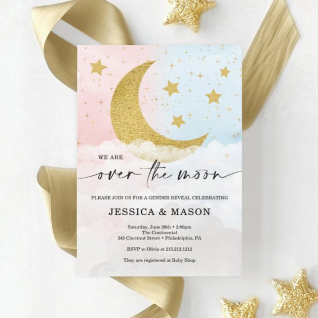 Sobre la luna género revelan invitaciones rosas y  (Subido por el creador)