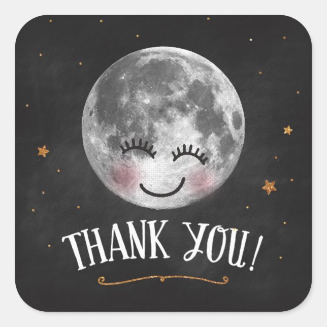 Sobre la luna Gracias Pegatina (Anverso)