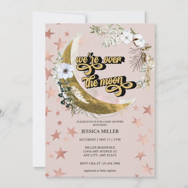 Sobre la luna | Invitación a Baby Shower de Star (Anverso)