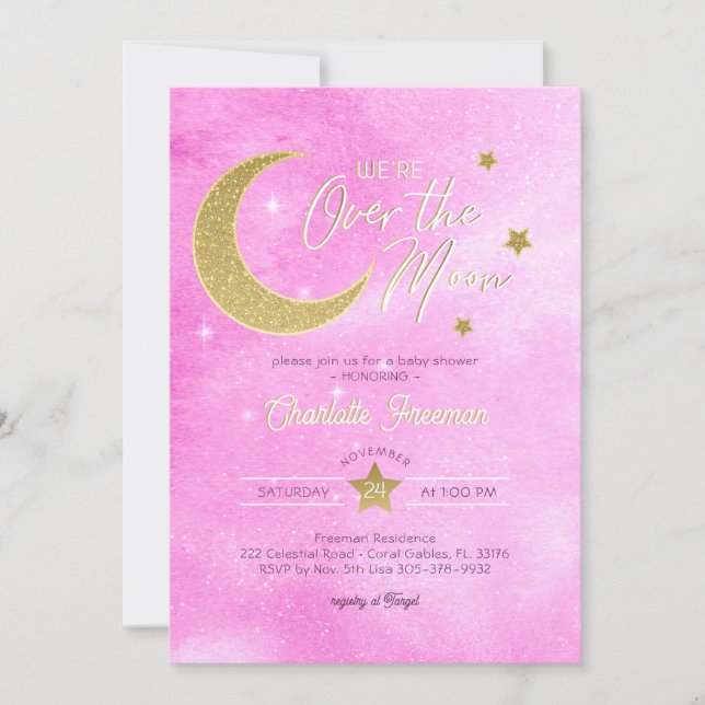 Sobre la luna - Invitación a la ducha de bebé (Anverso)
