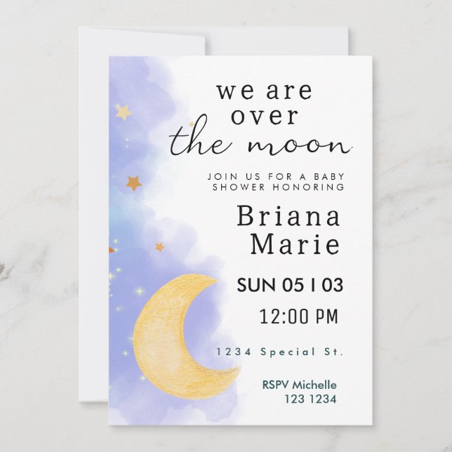 Sobre la luna Invitación de Baby Shower (Anverso)