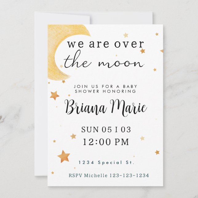 Sobre la luna Invitación de Baby Shower (Anverso)