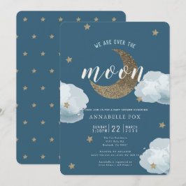 Sobre la luna Invitación de Baby Shower azul de me