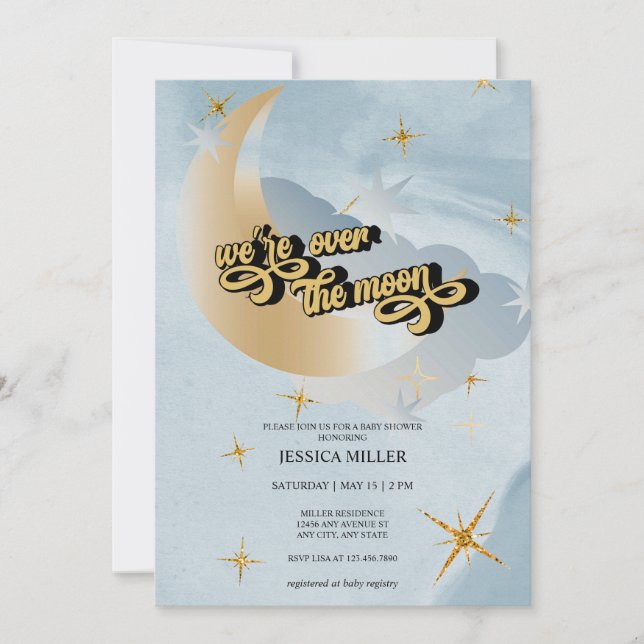 Sobre la Luna | Invitación de Baby Shower Estelar (Anverso)