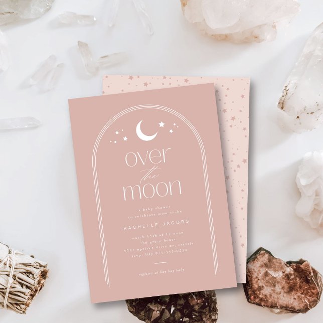 Sobre la luna Rubor Boho Invitación a Baby Shower (Subido por el creador)