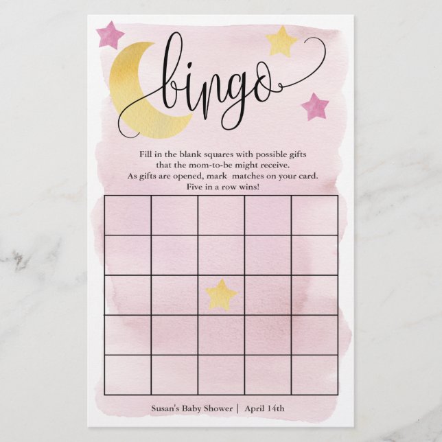 Sobre la luna, tarjeta de juego de papel de Bingo  (Frente)