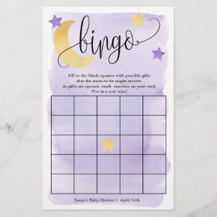 Sobre la luna, tarjeta de juego de papel de Bingo