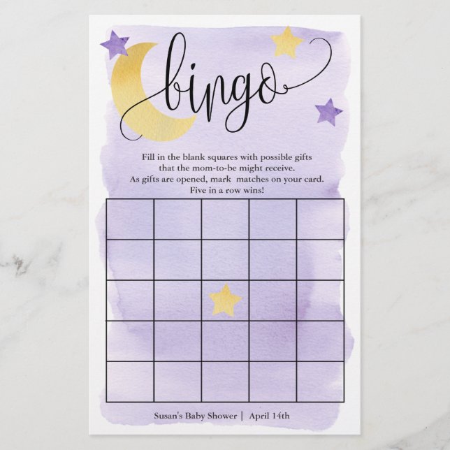 Sobre la luna, tarjeta de juego de papel de Bingo  (Frente)