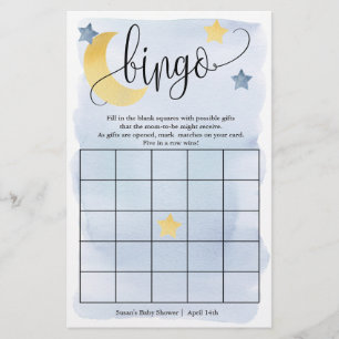Sobre la luna, tarjeta de juego de papel de Bingo