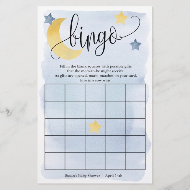 Sobre la luna, tarjeta de juego de papel de Bingo  (Frente)