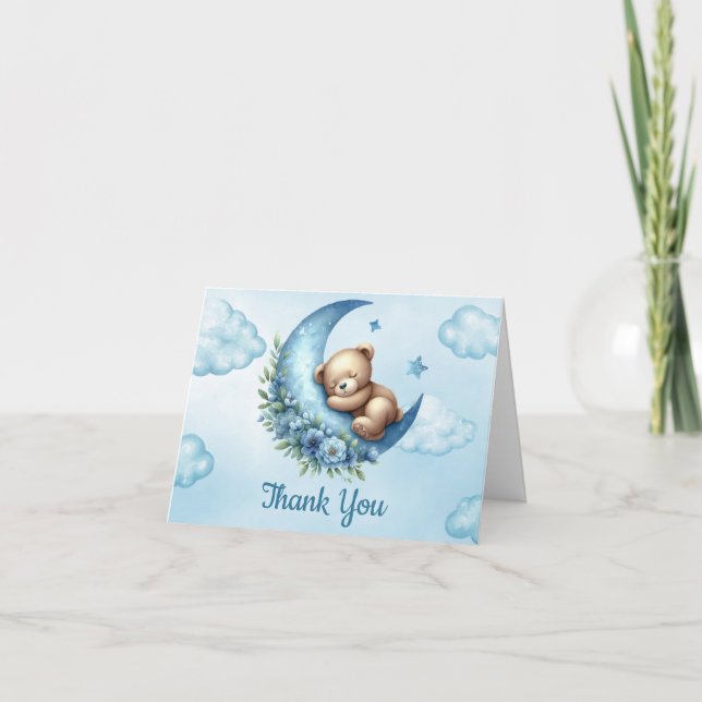 Sobre la luna Teddy Bear Gracias Tarjeta (Anverso)