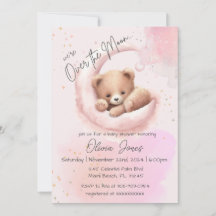 Sobre la luna Teddy Oso Invitación de Baby Shower