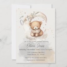 Sobre la luna Teddy Oso Invitación de Baby Shower