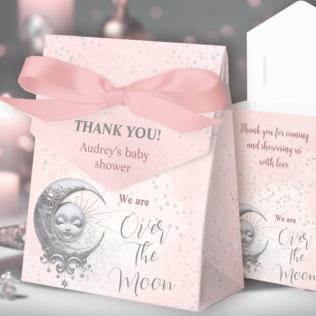 Sobre la Moon Chica Rosa Caja De Favor De Tiendas  (Over The Moon Pink Girl Baby Shower Tent Favor Box)