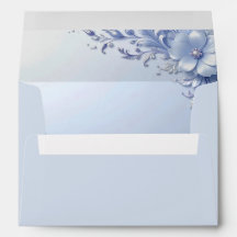 Sobres Azules con Flores Ornamentadas y Perlas
