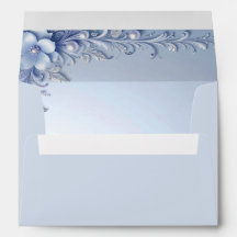 Sobres Azules con Flores Ornamentadas y Perlas