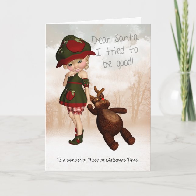 Sobrina, estimada tarjeta de Navidad linda retra (Anverso)