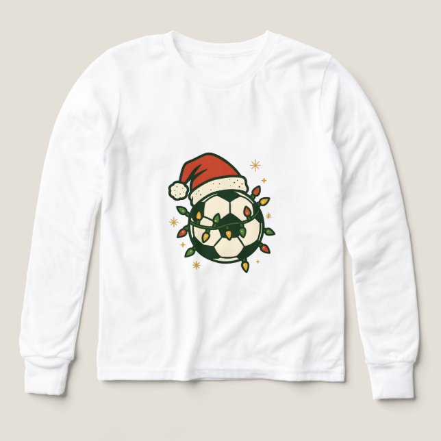Soccer Ball Christmas Lights Santa Hat Funny  (Diseño frontal)