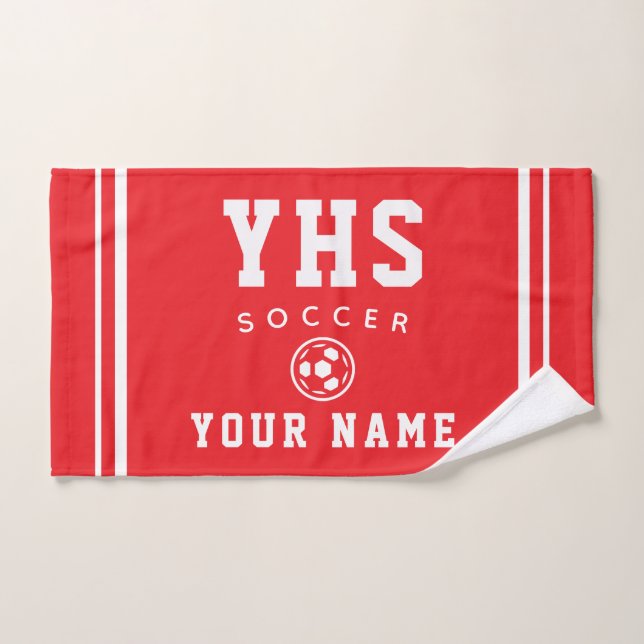 Soccer Icon, Custom Name & School, Team Gift Hand (Toalla de mano)