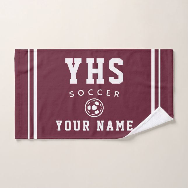 Soccer Icon, Custom Name & School, Team Gift Hand (Toalla de mano)