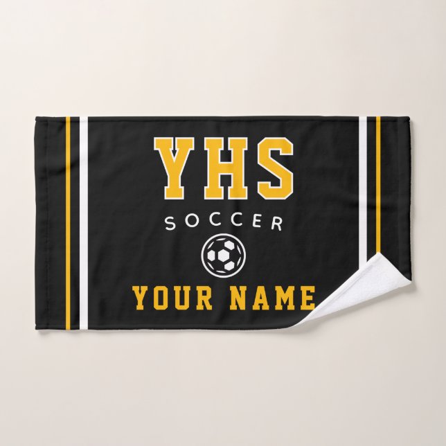 Soccer Icon, Custom Name & School, Team Gift Hand (Toalla de mano)
