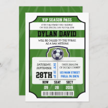 SOCCER VIP TICKET Bar Bat Mitzvah Invitación