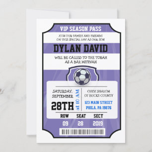 SOCCER VIP TICKET Purple Bat Mitzvah Invitación