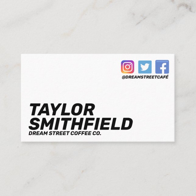 Social Media Moderna Tarjeta de Negocio Simple (Anverso)