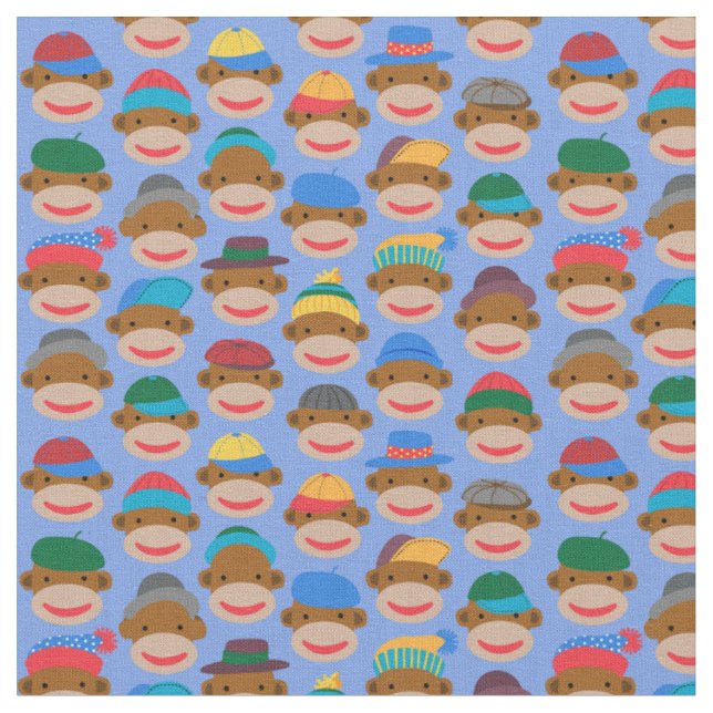 Sock Monkey Heads con tapas en tela azul (De cerca)