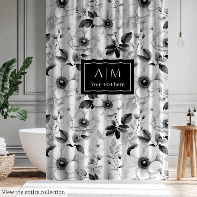 Sofisticada cortina de ducha con flores blancas ne (Sophisticated black white flowers shower curtain)