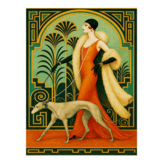 Sofisticada Dama de Deco con Poster de Greyhound/