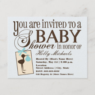 Sofisticada invitación a Baby Shower Stork Blue