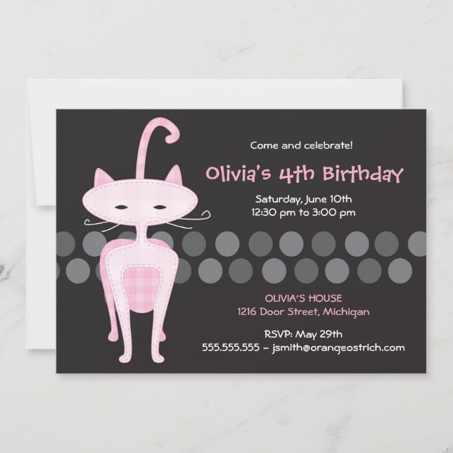 Sofisticada invitación a cumpleaños de Kitty Rosa (Anverso)