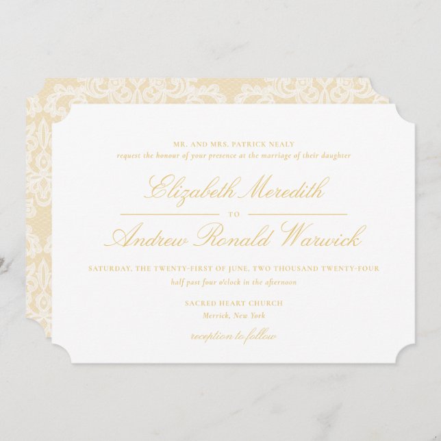 Sofisticada Invitación a la Boda con Guión Dorado (Anverso / Reverso)