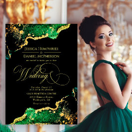 Sofisticada invitación a la Boda Dorada Verde de B