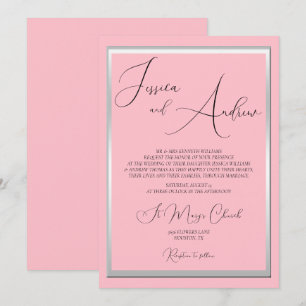 Sofisticada invitación a la boda rosada y plateada