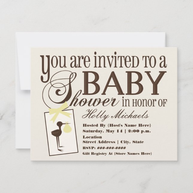 Sofisticada invitación Baby Shower de Stork Yellow (Anverso)