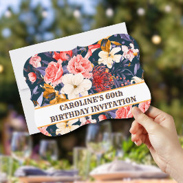 Sofisticada Invitación de Boho Floral 60 cumpleaño